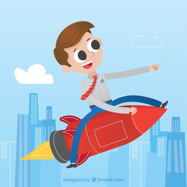 Happy businessman in a rocket