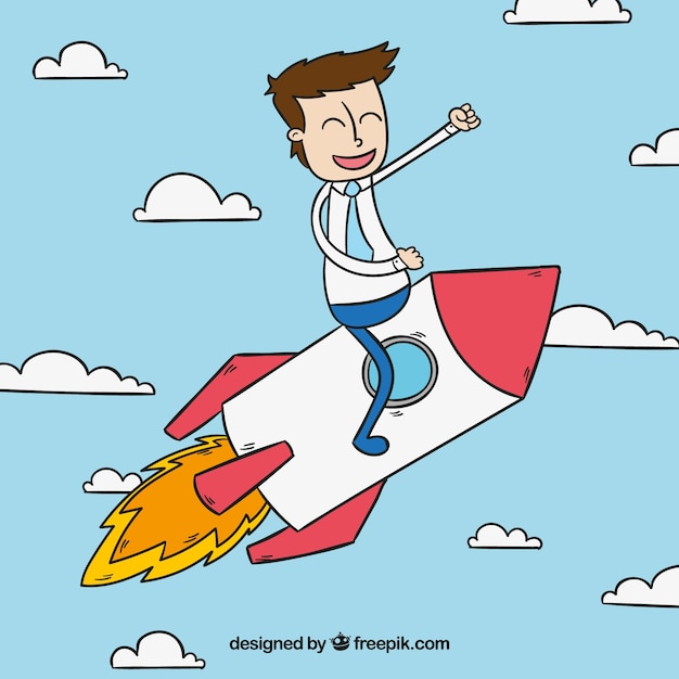 Free vector happy businessman on a rocket