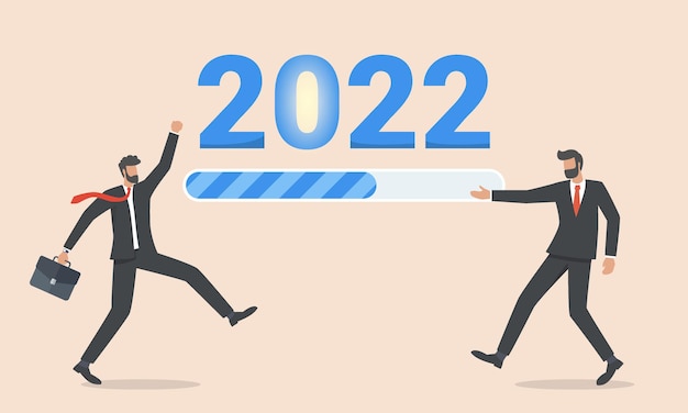 Happy businessman wit progress bar download new year 2022