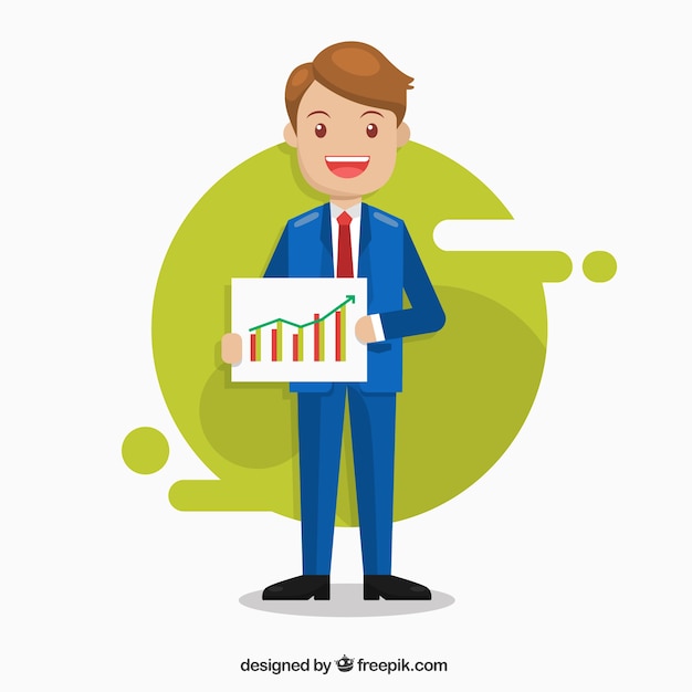 Free vector happy businessman with statistic