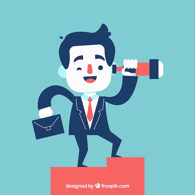 Happy businessman with telescope