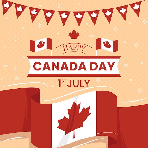 Free vector happy canada day with flag and garland