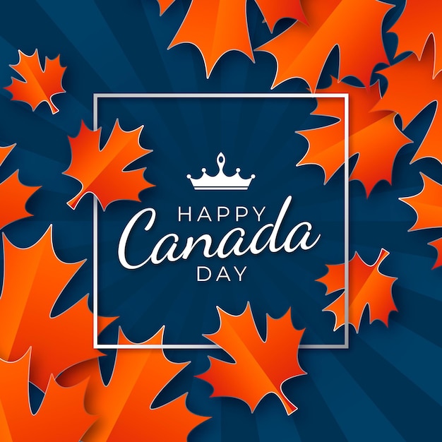 Happy canada day with frame and maple leaves
