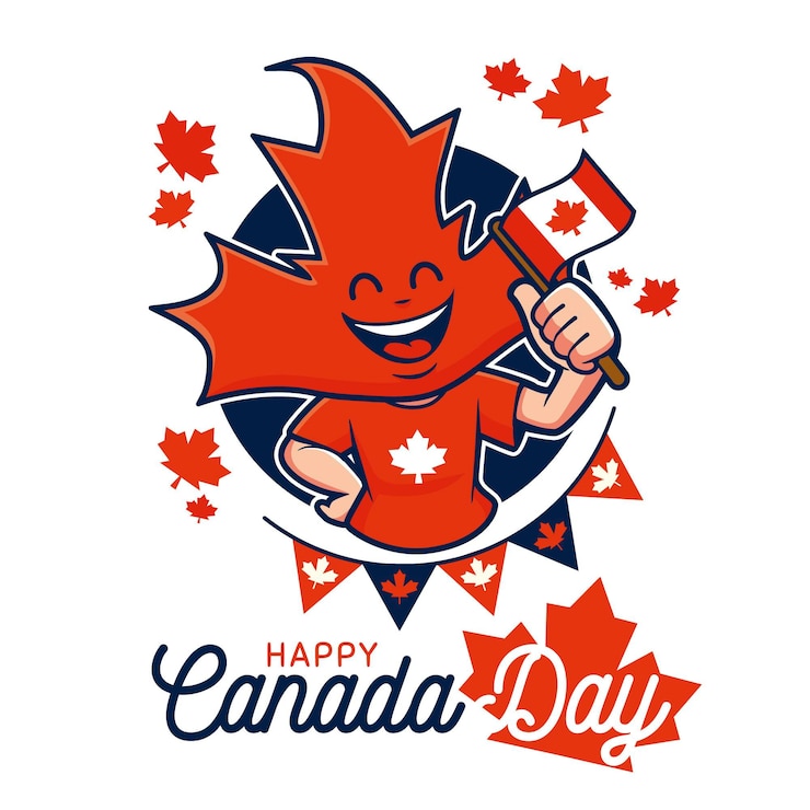 Free Vector happy canada day with maple leaves
