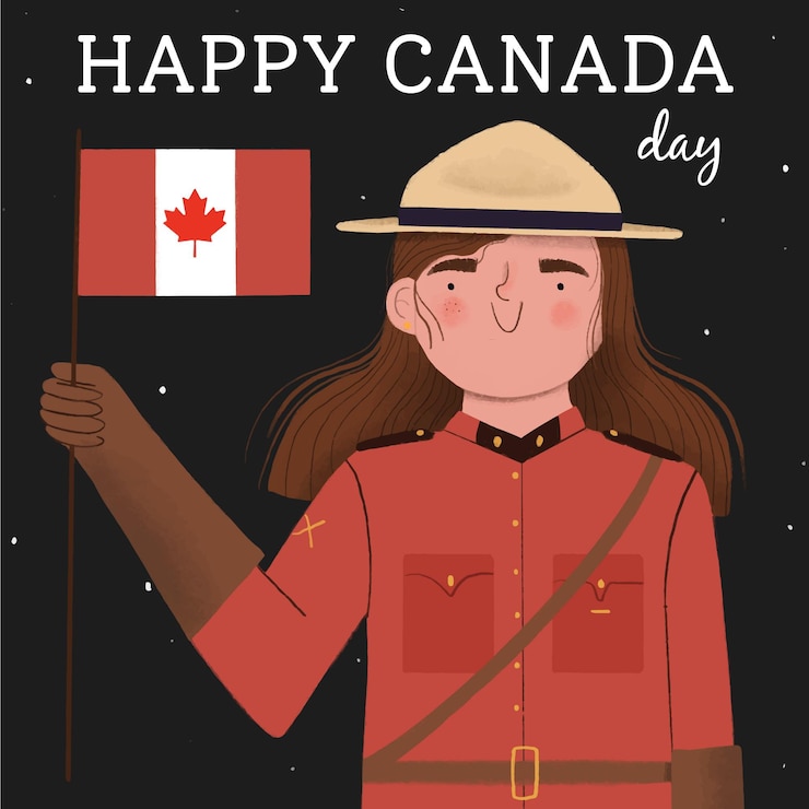 Free Vector happy canada day with woman and flag