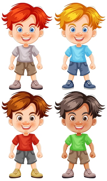 Free vector happy cartoon boys full body portraits