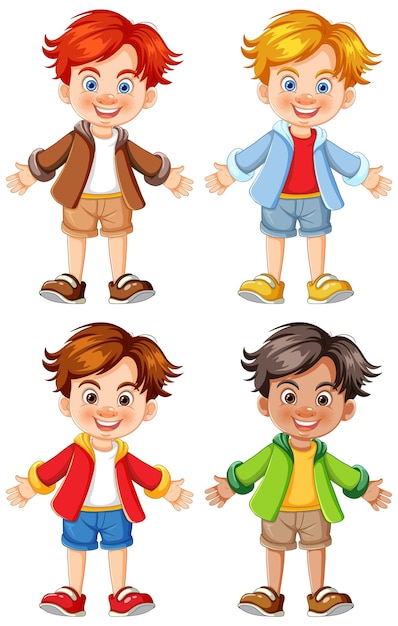 Free vector happy cartoon boys full body portraits