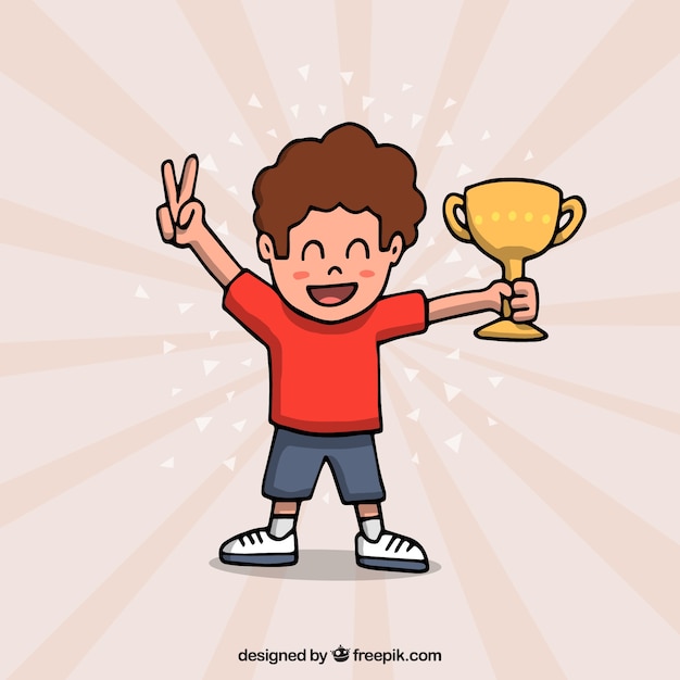 Free vector happy cartoon character winning a prize