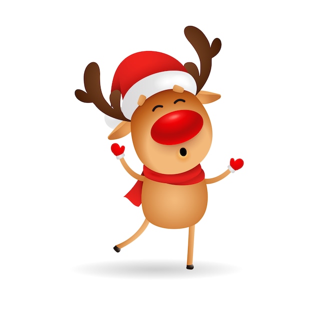 Happy cartoon deer wishing Merry Christmas