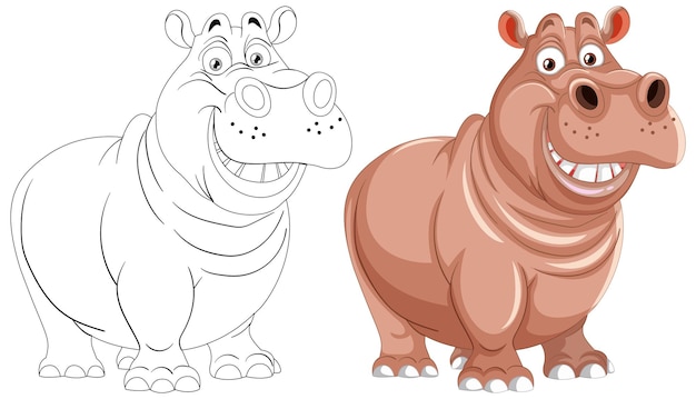 Vettore gratuito illustrazione di happy cartoon hippo duo