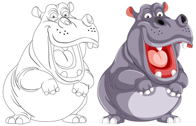 Free vector happy cartoon hippo duo