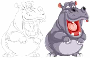 Free vector happy cartoon hippo duo