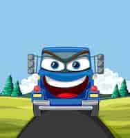 Free vector happy cartoon truck on road
