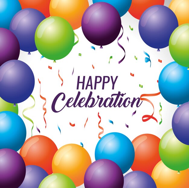 Happy celebration with balloons and confetti decoration