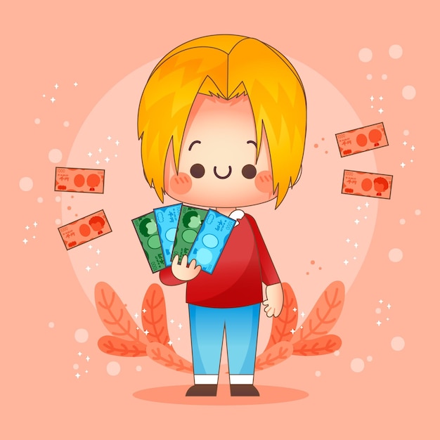 Free vector happy character holding yen banknotes