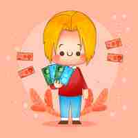 Free vector happy character holding yen banknotes