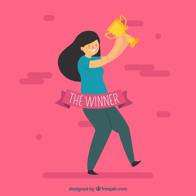 Happy character winning a prize with flat design