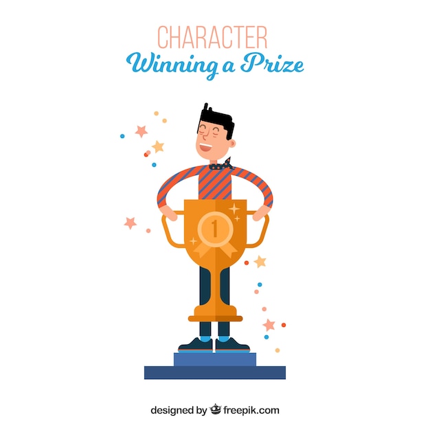 Happy character winning prize with flat design