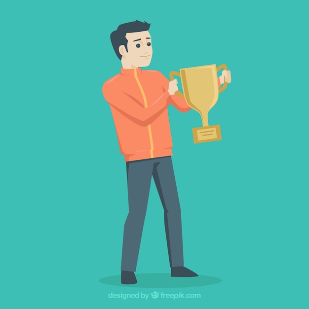 Free vector happy character winning prize with flat design