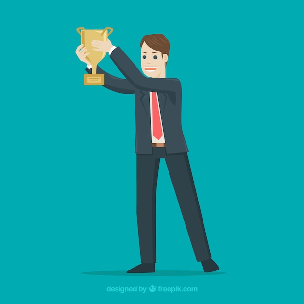 Happy character winning prize with flat design