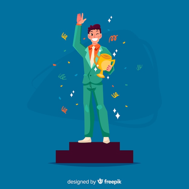 Happy character winning prize with flat design