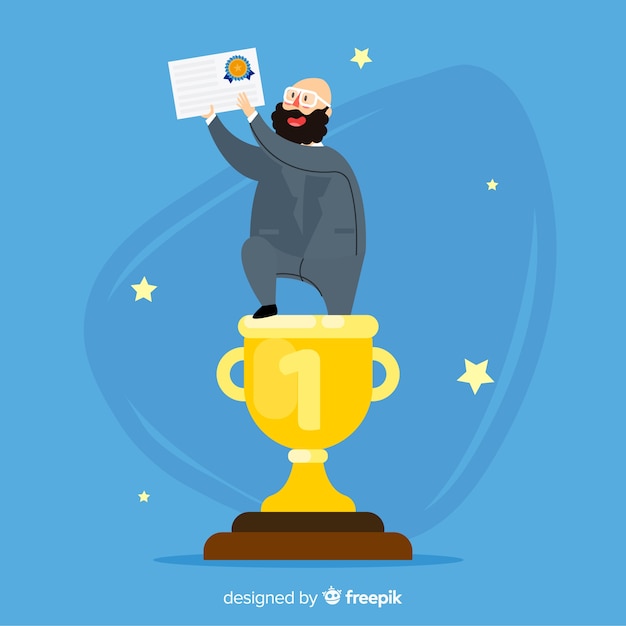 Happy character winning prize with flat design