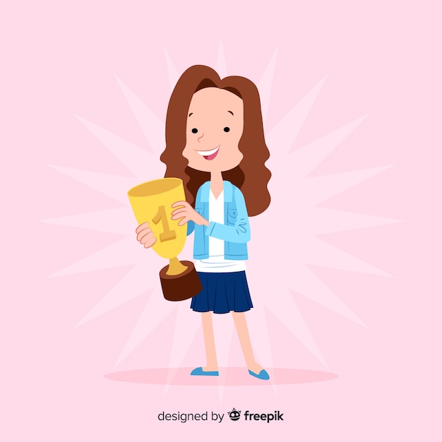 Happy character winning prize with flat design