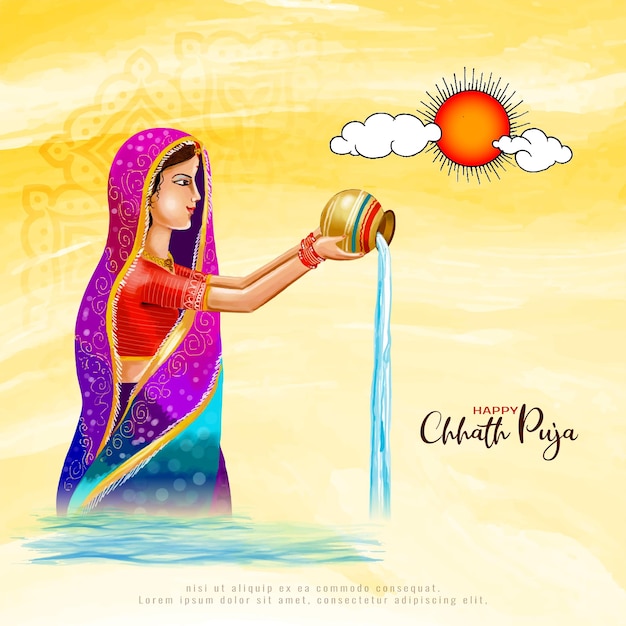 Культурный вектор фона индуистского праздника Happy Chhath Puja