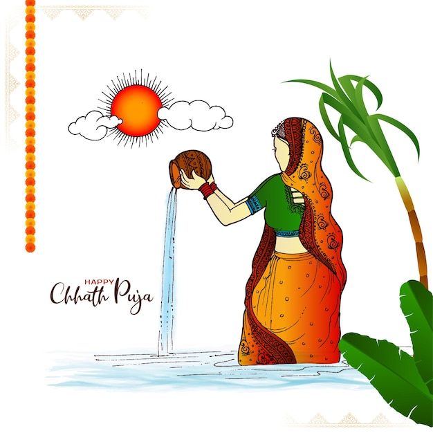Бесплатное векторное изображение happy chhath puja празднование фестиваля приветствие фон