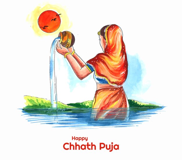 인도의 태양 축제를 위한 해피 챠트 푸자 홀리데이 배경