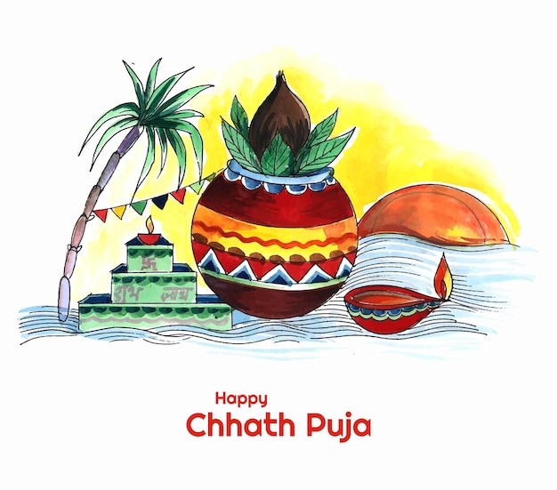 Happy chhath puja holiday background for sun festival of india