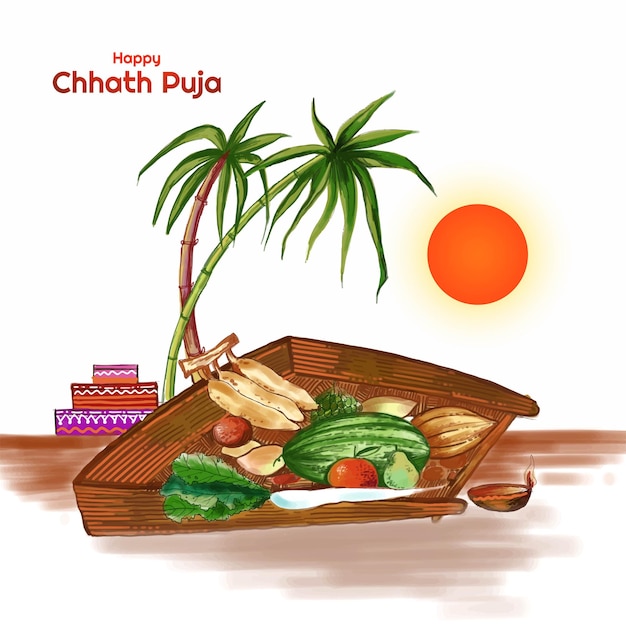 Free vector happy chhath puja holiday background for sun festival of india