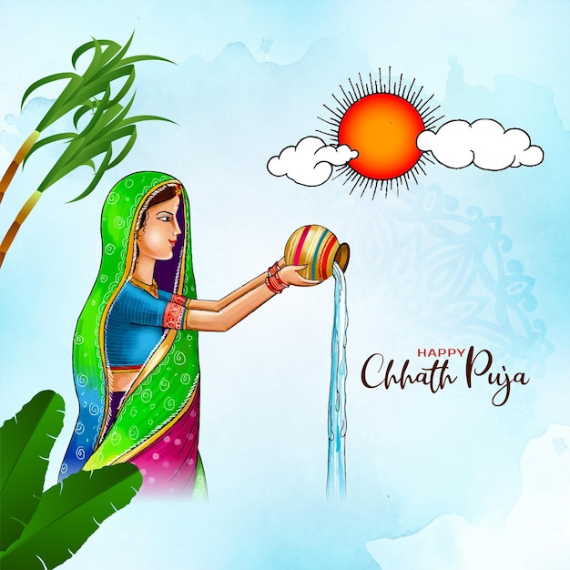 Бесплатное векторное изображение Счастливый chhath puja индийский фестиваль религиозное приветствие фон вектор