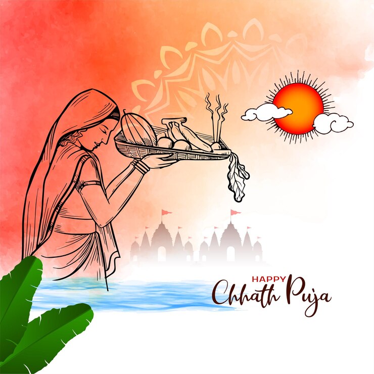 मुफ़्त वेक्टर happy chhath puja indian religious festival elegant background vector