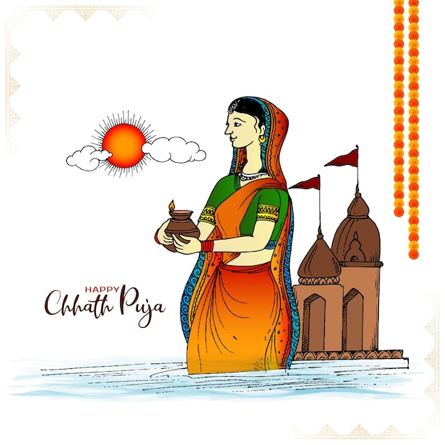 Free vector happy chhath puja traditional festival beautiful background