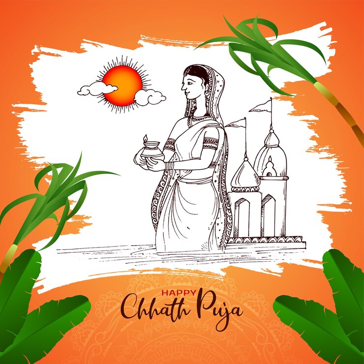मुफ़्त वेक्टर happy chhath puja traditional river bathing festival background