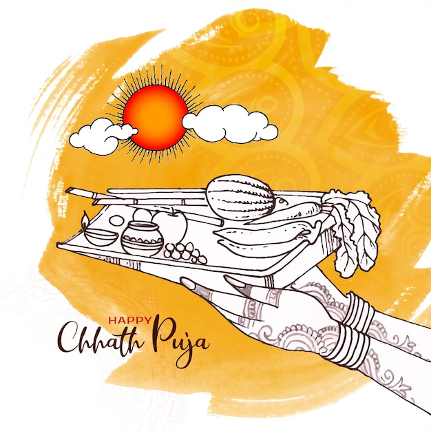 Happy chhath puja 伝統的な礼拝祭の挨拶の背景