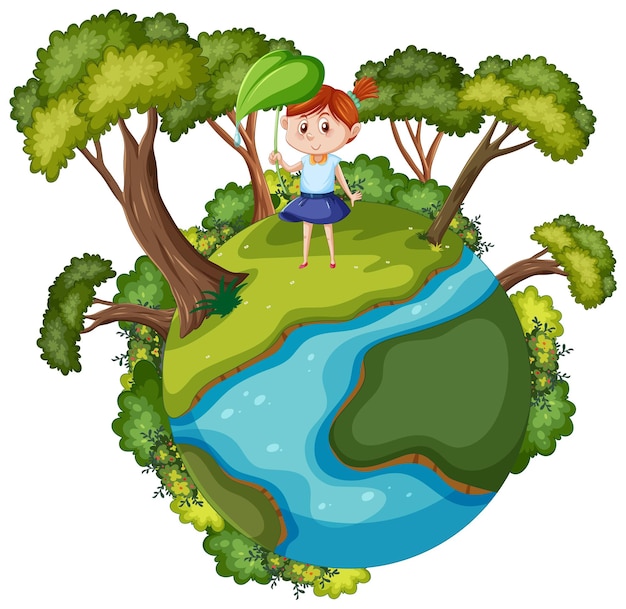 Free vector happy child on a miniature green planet