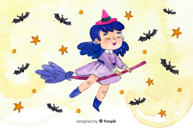 Счастливая детская ведьма на метле