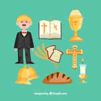 Free vector happy child with first communion elements