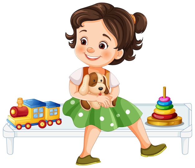 Happy Child with Toys and Puppy
