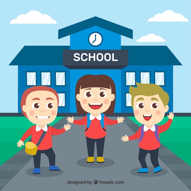 Happy children arriving to school