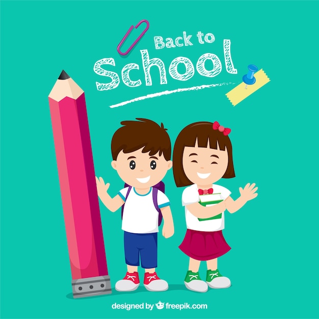 Free vector happy children back to school with flat design