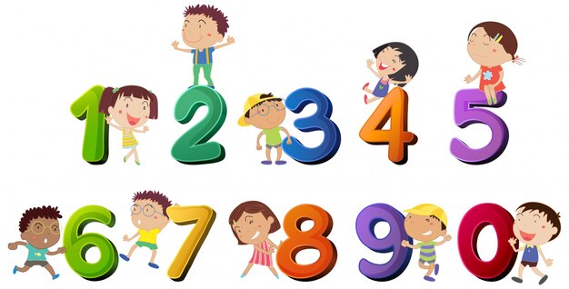 Happy children counting numbers illustration