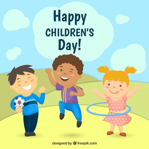 Happy children day background with kids playing