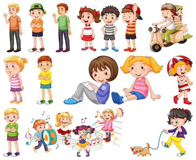 Free Vector happy children in different actions