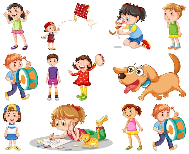 Free vector happy children in different actions