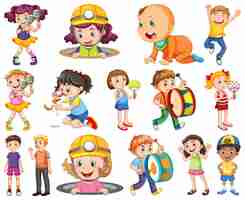 Free vector happy children in different actions