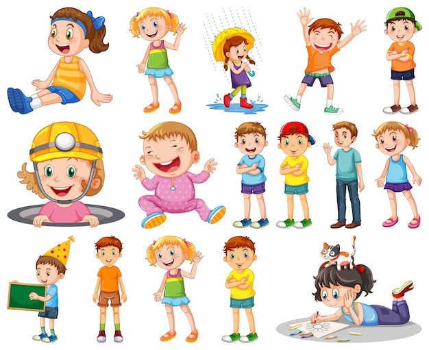 Free vector happy children in different actions