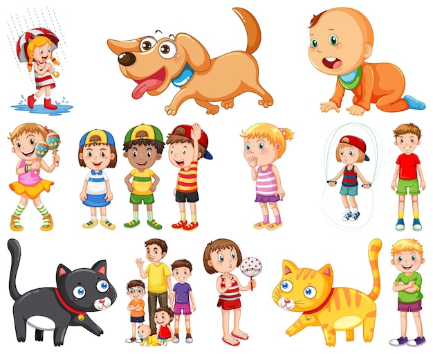 Free vector happy children in different actions